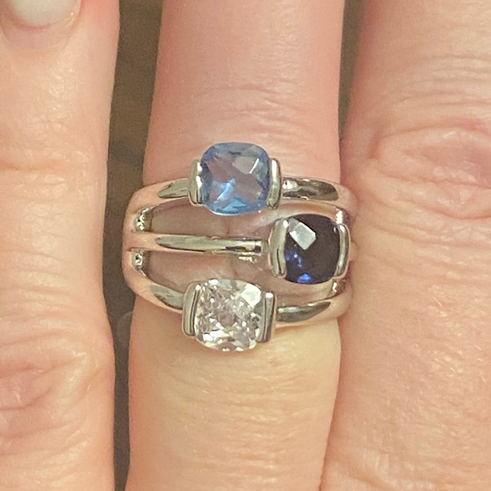 Lia Sophia Silver Ring with Blue and Clear Stones